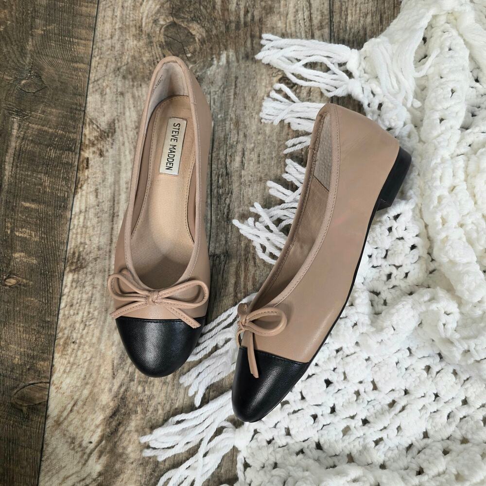 Steve Madden Two Tone Cap Toe Ballet Flats Size 7.5 Bow Coquette Old Money